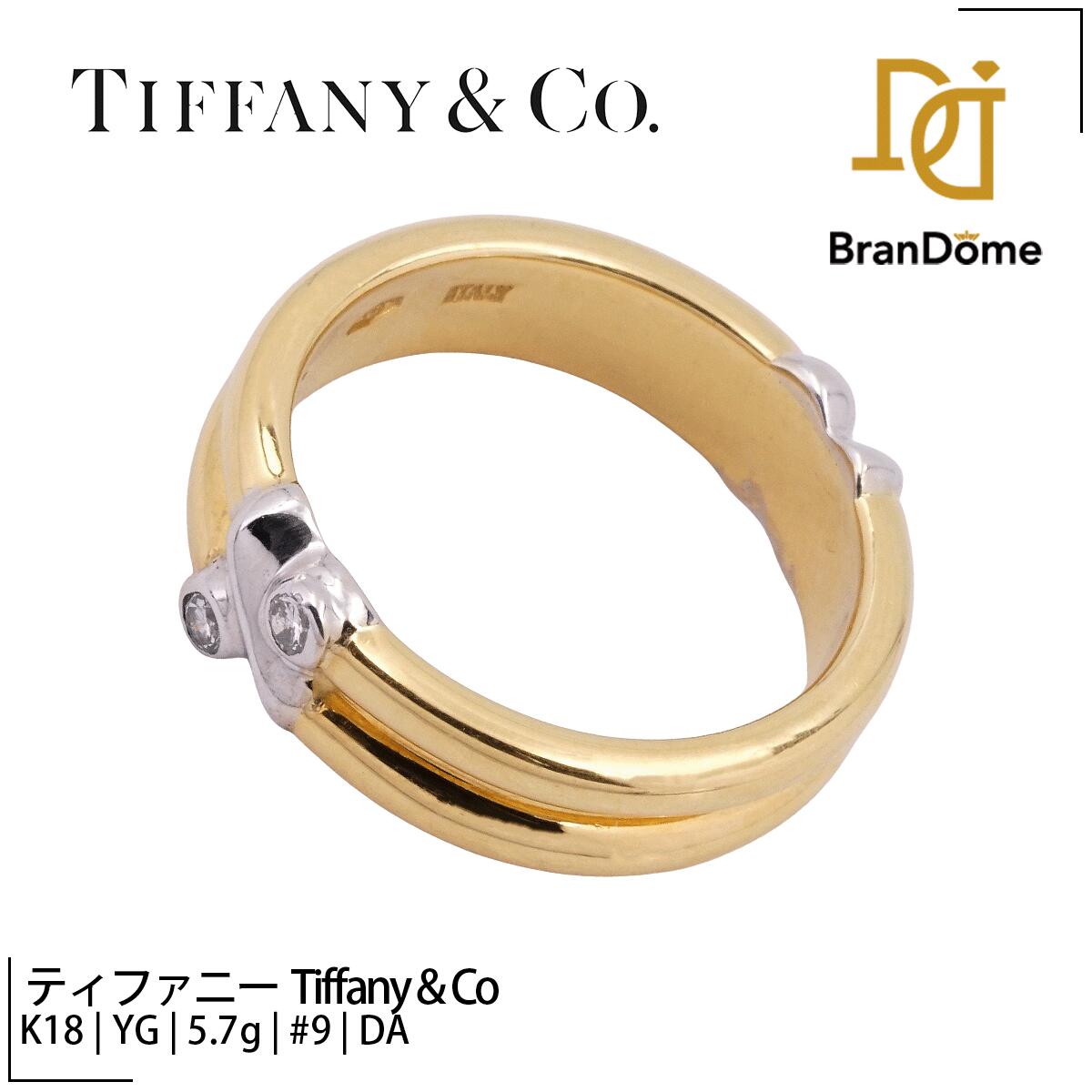 Rakuten - 【中古】 ティファニー Tiffany & Co リング シグネチャー ツーカラー ダイヤモンド K18 YG WG イエローゴールド ホワイトゴールド #49 約9号 指輪 750 レディース ジュエリー Signature ring