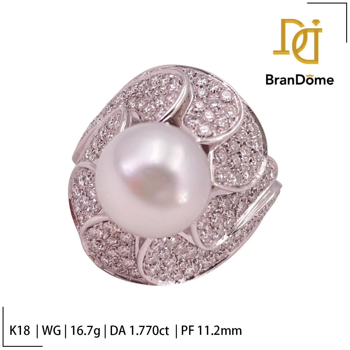 Rakuten - 【中古】 リング ダイヤモンド 1.770ct 南洋 パール 11.2mm K18 WG ホワイトゴールド #54 約14号 指輪 750 レディース ジュエリー ring