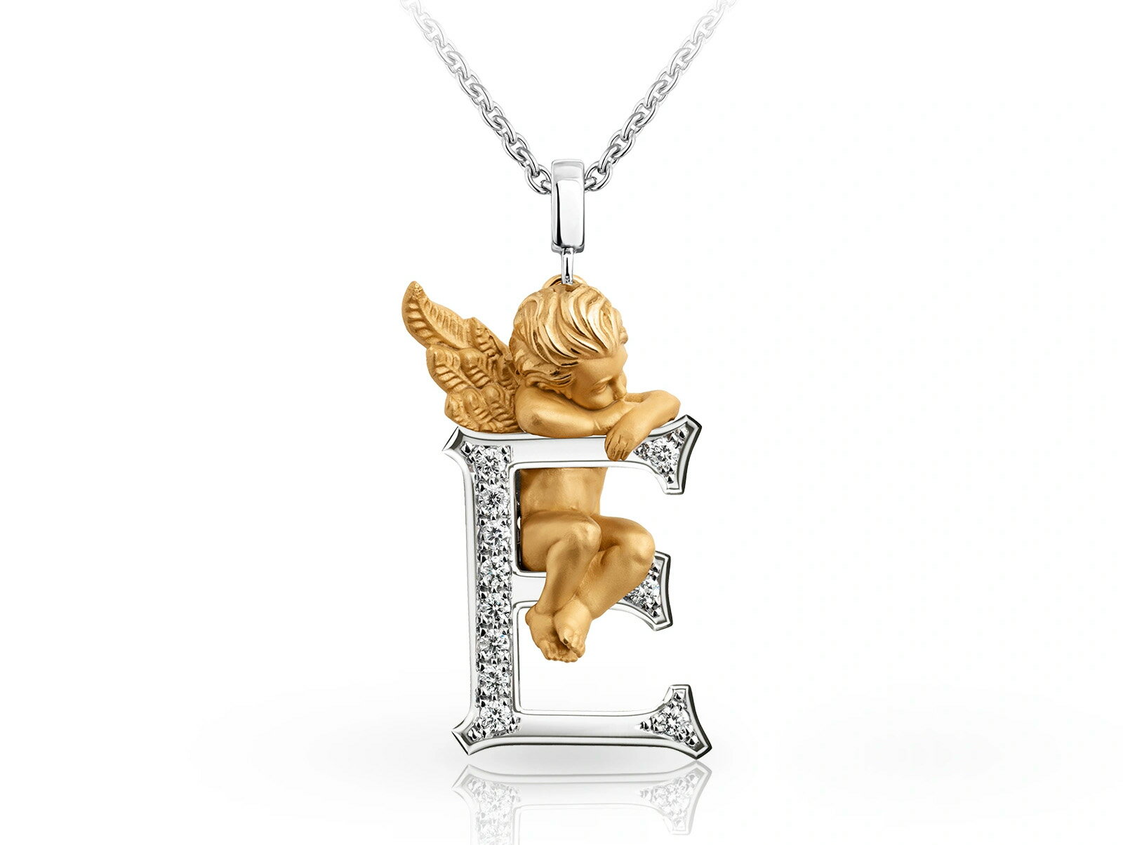 yNEWzCarrera y Carrera JCJ MY ANGEL LETTERS E necklace K18 18 CG[S[hyellowgold zCgS[hwhitegold _Ch 0.10ct 6.15g `F[44cm WG[yViz