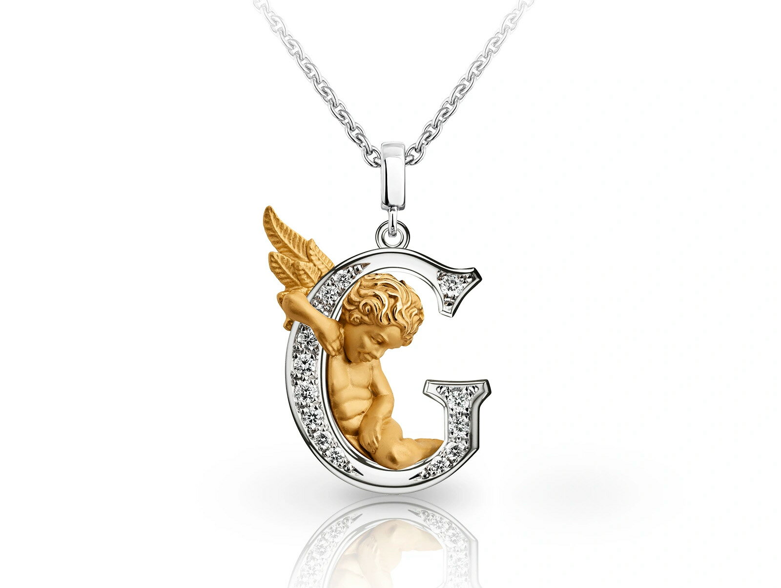 yNEWzCarrera y Carrera JCJ MY ANGEL LETTERS G necklace K18 18 CG[S[hyellowgold zCgS[hwhitegold _Ch 0.10ct 5.32g `F[44cm WG[yViz