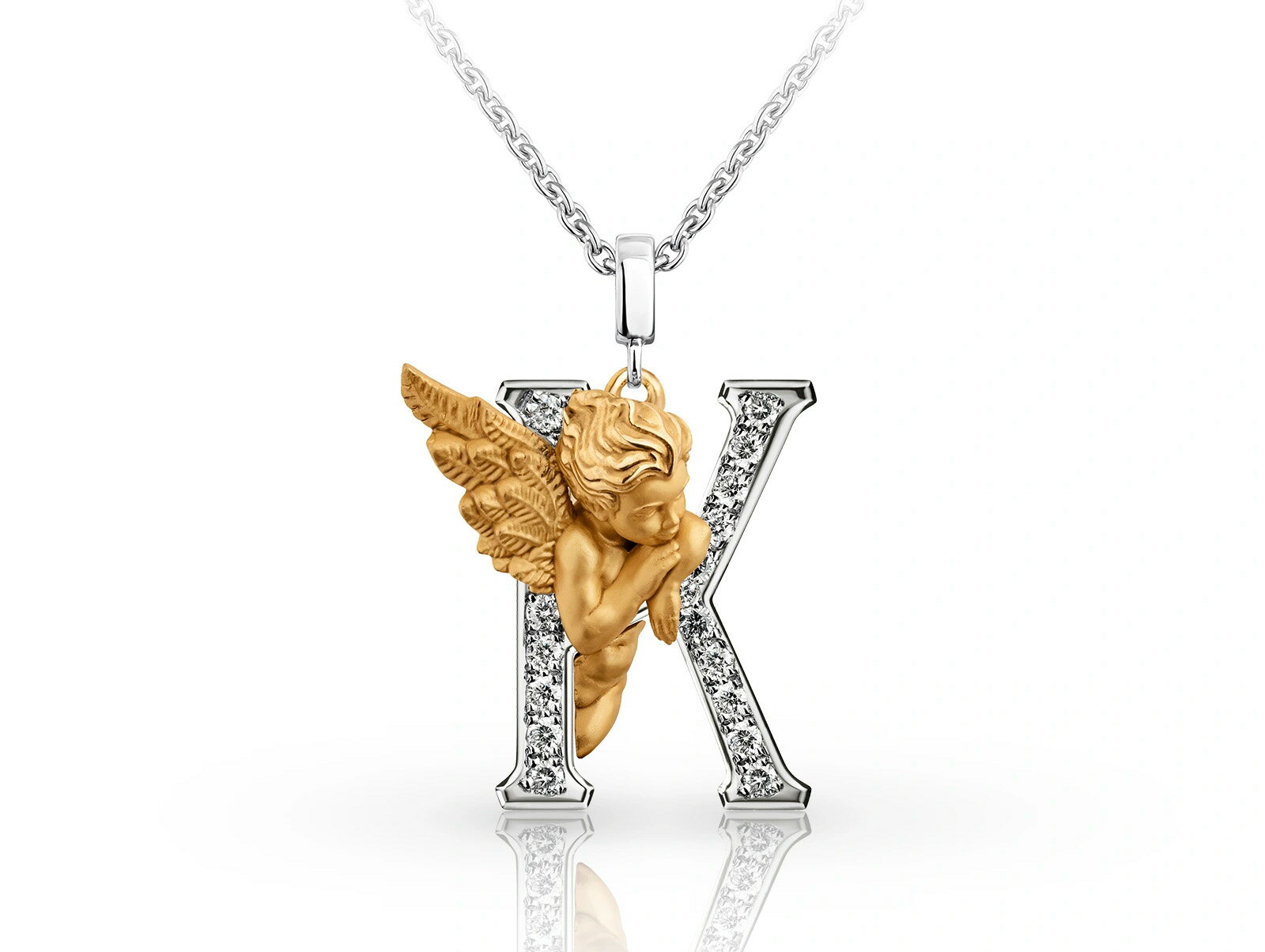 yNEWzCarrera y Carrera JCJ MY ANGEL LETTERS K necklace K18 18 CG[S[hyellowgold zCgS[hwhitegold _Ch 0.14ct 5.58g `F[44cm WG[yViz
