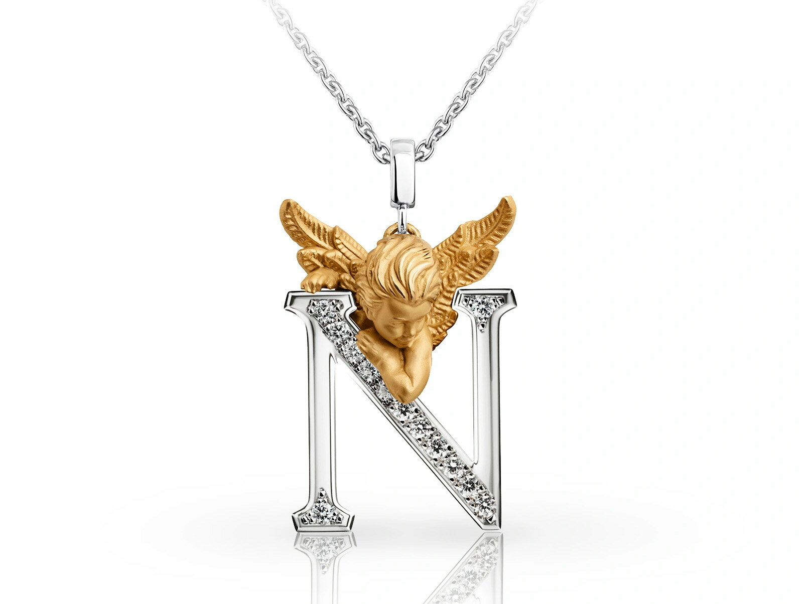 yNEWzCarrera y Carrera JCJ MY ANGEL LETTERS N necklace K18 18 CG[S[hyellowgold zCgS[hwhitegold _Ch 0.20ct 5.66g `F[44cm WG[yViz