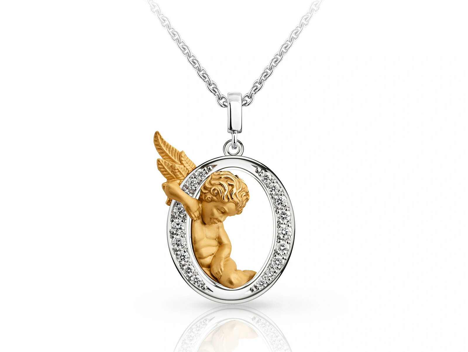 yNEWzCarrera y Carrera JCJ MY ANGEL LETTERS O necklace K18 18 CG[S[hyellowgold zCgS[hwhitegold _Ch 0.13ct 5.26g `F[44cm WG[yViz