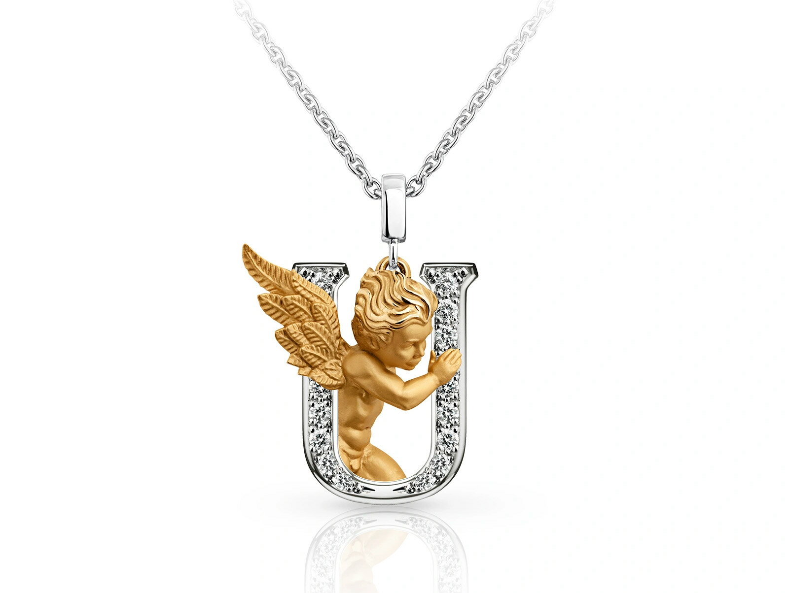 yNEWzCarrera y Carrera JCJ MY ANGEL LETTERS U necklace K18 18 CG[S[hyellowgold zCgS[hwhitegold _Ch 0.13ct 5.50g `F[44cm WG[yViz