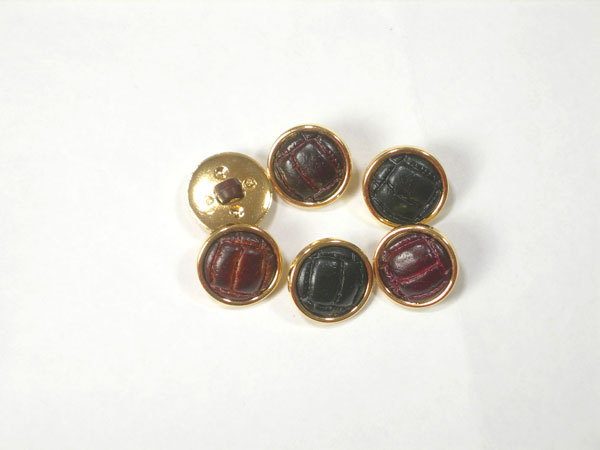 Leather Button - クチュールボタン 樹脂製(合皮＆金属調) btp000235 15mm 6個セット (ブラウン/レッド/ダークブラウン/ブラック) 【RCP】