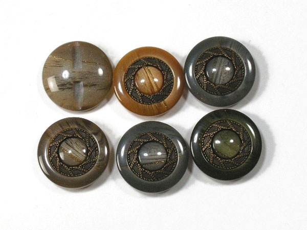 Button - クチュールボタン 樹脂・金属製 btp000263 23mm 6個セット (ブラウン/ダークブラウン/グレー/グリーン) 【RCP】