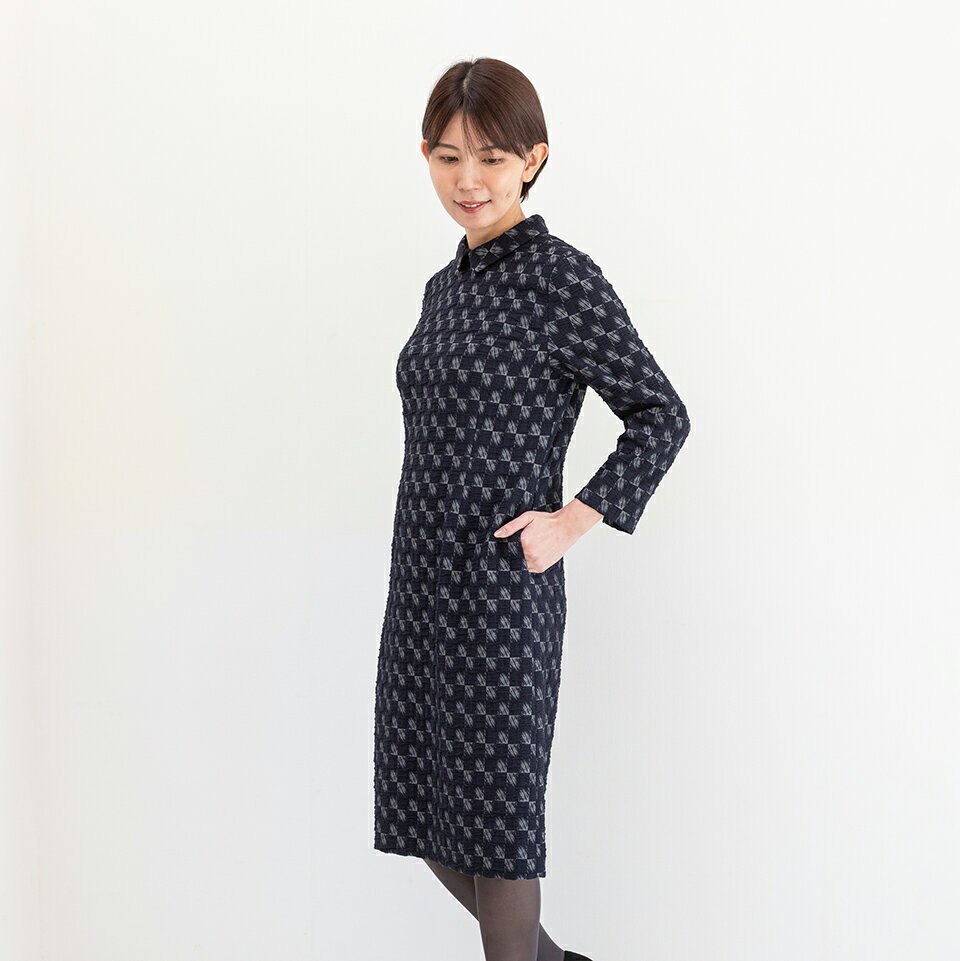 Rakuten - ブティックひでき 台襟付き シャツカラー風 スリムシルエットワンピース 7号〜15号 オーダーメイド HY-5891