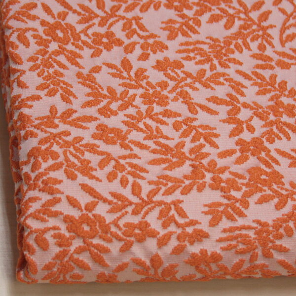 イタリー コットンナイロン マトラッセ 中肉～中厚地 クラムドフローラルスプリッグジャガード オレンジ F[オーダーカット生地 10cm単位] 【RCP】