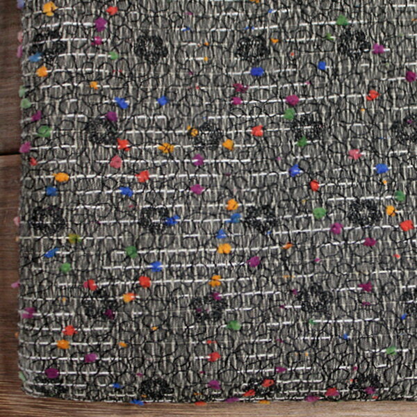 11月28日 新着！イタリー ウールアセテートアクリル スタンプフラワー刺繍＆カラフルぼんぼんドット 片耳スカラップ メランジグレーマルチ W[着分生地 80cm] 【送料無料】 【RCP】