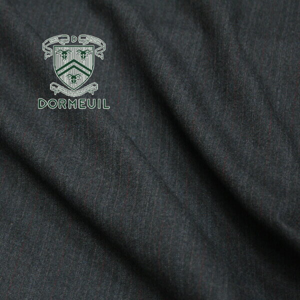 イギリス DORMEUIL 秋冬ウール 無地ライクヘリンボーン＆ 先染めピンステッチチョークストライプ 霜降りグレー＆赤 W[着分生地 90cm] 【送料無料】 【RCP】