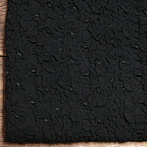 1月14日 新着！スイス シルク シフォンジョーゼット シャーリング ストレッチ 抽象フラワー マットブラック W[着分生地 110cm] 【送料無料】 【RCP】