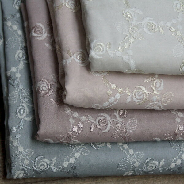コットンレース 冠ローズサークル刺繍 平織り ニュアンスカラー 全4色 L[オーダーカット生地 10cm単位] 【RCP】
