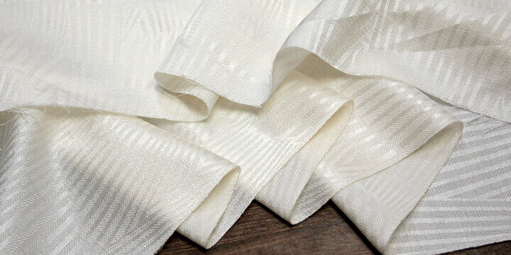 シルクウール サテンジャガード 大判扇重ね紋 中薄～中肉地 狭幅 (50cm幅) クリーム色 #W[オーダーカット生地 10cm単位] 【RCP】