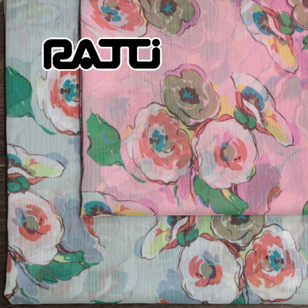 乐天商城 - イタリー RATTI ポリエステル 楊柳シフォンジョーゼット 椿ポピー調フラワープリント パステルカラー 全2色 V[オーダーカット生地 10cm単位] 【RCP】