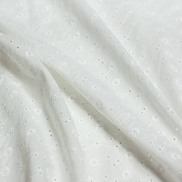 日本製 コットン 60ローンレース 波線ボーダーアイレットフラワー オフホワイト J[オーダーカット生地 10cm単位] 【RCP】