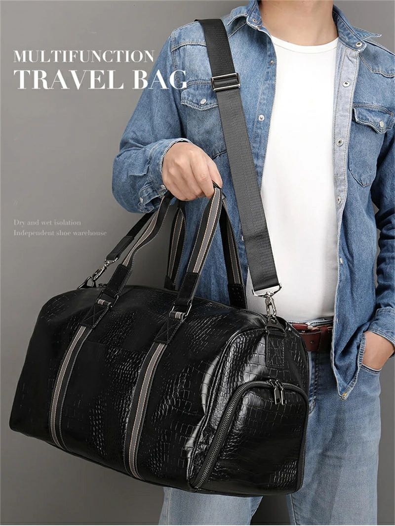 ひでこば商店のゴルフ バッグ 46cm*25cm*25cm 本革 レザーバッグ 耐摩耗 乾湿分離 メンズ バッグ 頭層牛革 シューズ収納 ゴルフバッグ ショルダーバッグ スポーツ オシャレ 鞄 カバン ゴルフ用品 軽量 防水 靴 ポケット 大容量ファスナーポケット手提げ 片肩 斜め掛け 横型 外出 プレゼント｜アングル3