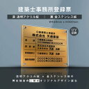 楽天HIDEMASA楽天市場店【新商品】【建築士事務所登録票】（透明アクリル×金ステンレス） W45cm×H35cm お洒落な二層式 法定サイズ UV印刷加工 選べる4書体 宅建 業者票 不動産 許可書 事務所 法定看板 看板［gs-pl-jms-t-gold］