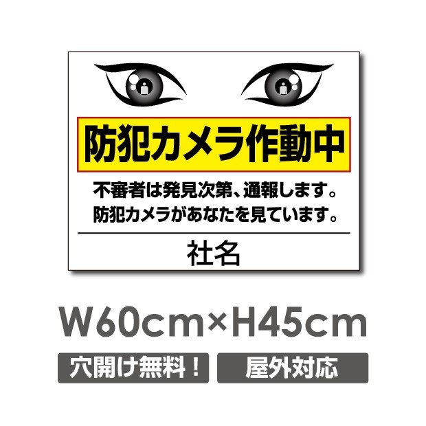 防犯カメラ作動中 W600mm×H450mm 看板 社名入れ無料 防犯カメラ 監視カメラ 通報 防犯カメラ作動中 カメラ カメラ録画中パネル看板 プレート看板camera-205