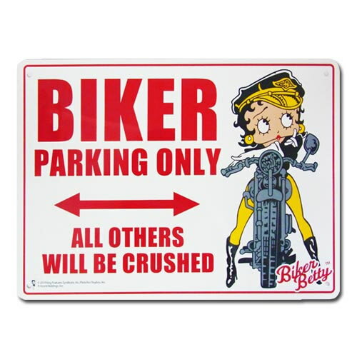  プラスチックサインボード ベティーブープ バイカー専用駐車場 (BIKER PARKING ONLY)  ■ 男前インテリア メッセージ サインプレート アメリカン雑貨