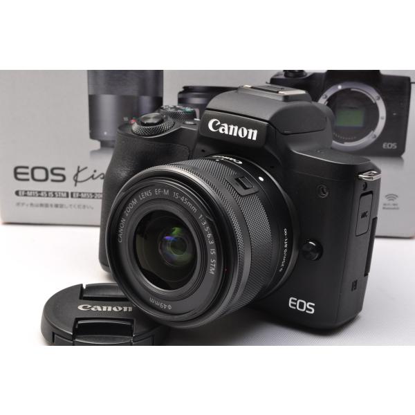 【中古】【1ヶ月保証】 キヤノン Canon EOS Kiss M レンズキット ブラック ミラーレス一眼 SDカード付き