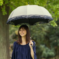 UV晴雨兼用ジャンプ傘縁レース55cm×8本骨【LIEBEN-1442】<ひんやり傘>