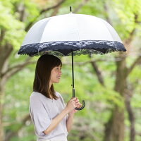UV晴雨兼用ジャンプ傘縁レース55cm×8本骨【LIEBEN-1442】<ひんやり傘>