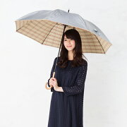 UV晴雨兼用長傘シルバー/先染チェックベージュ×レッド
