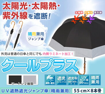 【在庫処分品】日傘 長傘 完全遮光 生地 晴雨兼用 55cm×8本骨 レディース UPF50+遮光率100%・UVカット率99.9％以上の生地使用 遮熱 1級遮光 ラミネート ジャンプ傘 深張り 竹手元 バンブー クールプラス 【LIEBEN-1514】 hnaga/huka