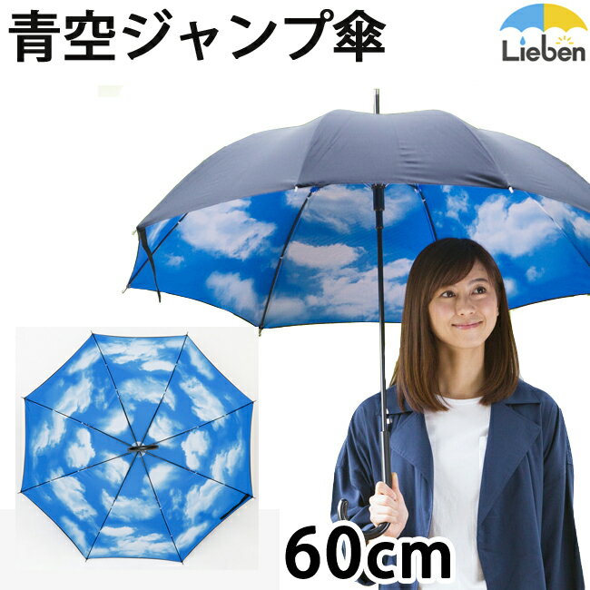 傘 レディース メンズ ジャンプ傘 青空 60cm×8本骨 男女兼用 おしゃれ 雨傘 長傘 グラスファイバー骨 丈夫 黒 naga【LIEBEN-0480】