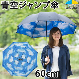 リーベン 傘 レディース 傘 レディース メンズ ジャンプ傘 青空 60cm おしゃれ 雨傘 ブルースカイ sora 長傘 男女兼用 グラスファイバー骨 丈夫 黒 LIEBEN-0480