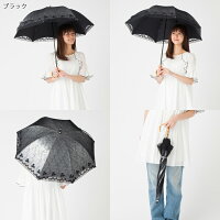 UVコンパクト長傘シルバーレースブラック