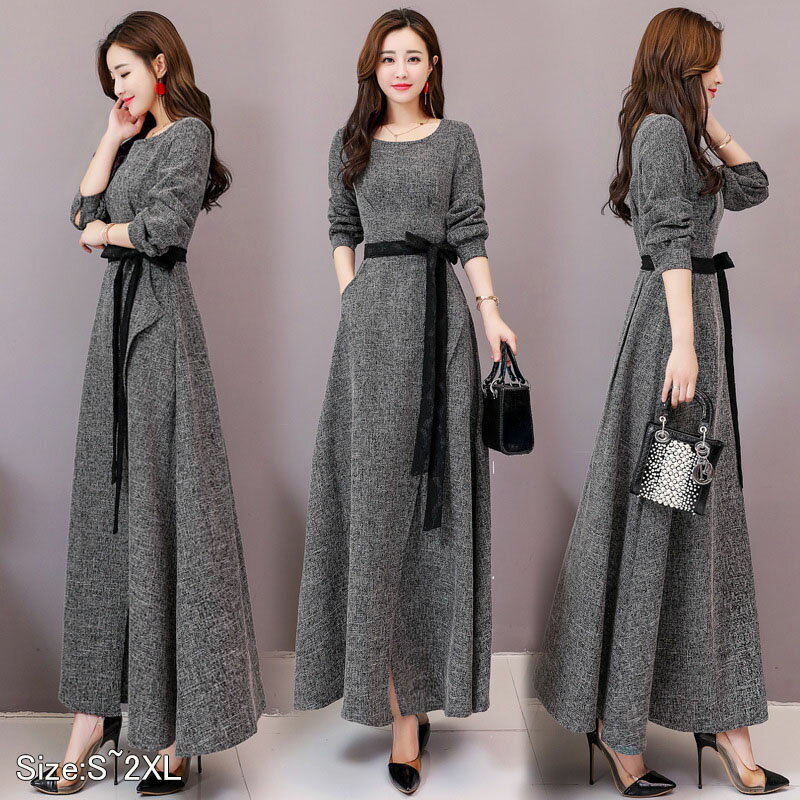 レデイース マキシ丈 ワンピース 品質良い パーティードレス 大きいサイズ お呼ばれ フォーマル きれいめ 30代40代50代 上品 長袖ワンピース ミセス 二次会 披露宴 通勤 結婚式 OL S M L XL 2XL