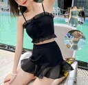 送料無料 ワンピース水着女性 上下セットパンツ 体型カバー ビキニ 水着 フレアスカート レディース 大きいサイズ 女子小胸 盛れる 太もも カバーアップ セク...