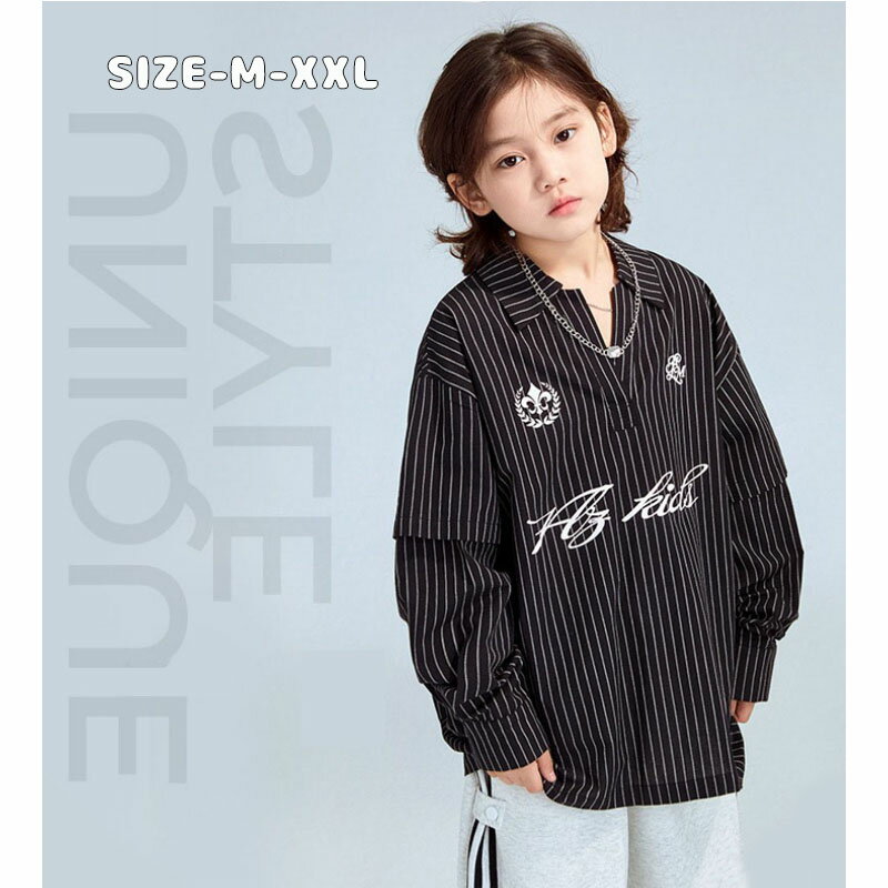 キッズ シャツ ストライプ 子供用 長袖シャツ 男の子 女の子兼用 韓国風 おしゃれ トップス 秋服 親子..