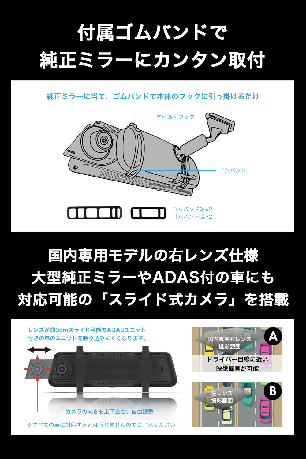 【高画質2K360万画素】ドライブレコーダーミラー前後ドラレコデジタルインナーミラードライブレコーダーミラー型前後カメラGPS搭載常時衝撃録画駐車監視ノイズ対策済フルHD高画質HM-030
