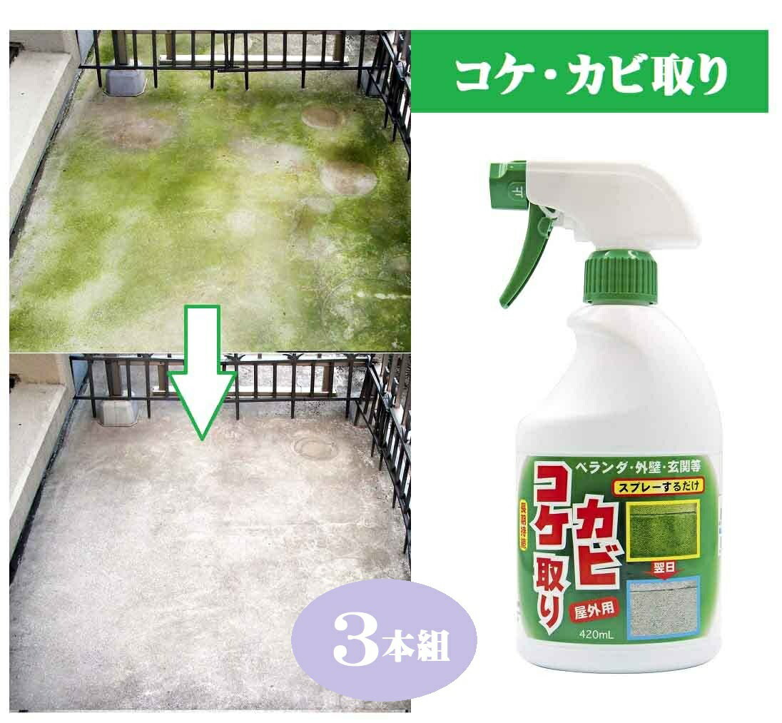 3本組 コケカビ 取り (屋外用) コケカビ剤 外壁 ベランダ 門柱 玄関 墓石 カビ 黒ずみ 420ml 外壁 ベラ..