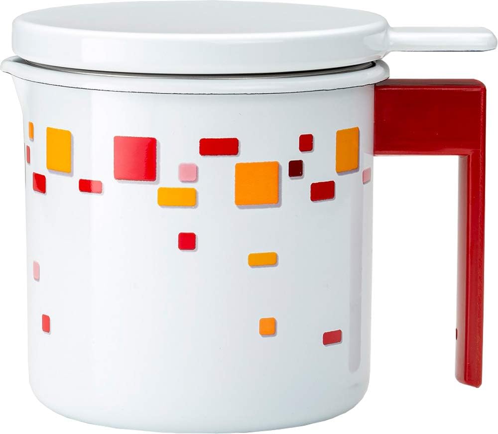 高木金属工業(Takagi Metal) ホーロー オイルポット 0.9L こしアミ 油漉し器 油ポット コンパクト 油入..