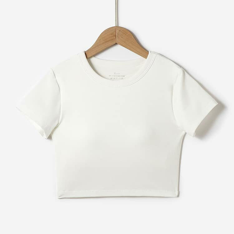 インナー不要 レディース カップ付き クロップドTシャツ ブラトップ Tシャツ 半袖 パッド付き ブラ一体型 部屋着 ストレッチ ルームウェア Tシャツ ヨガウェア ピラティス スポーツ フィットネス ジム 運動着 カジュアル high-sense-10027915 ハイセンス オンラインショップ サンプル画像3