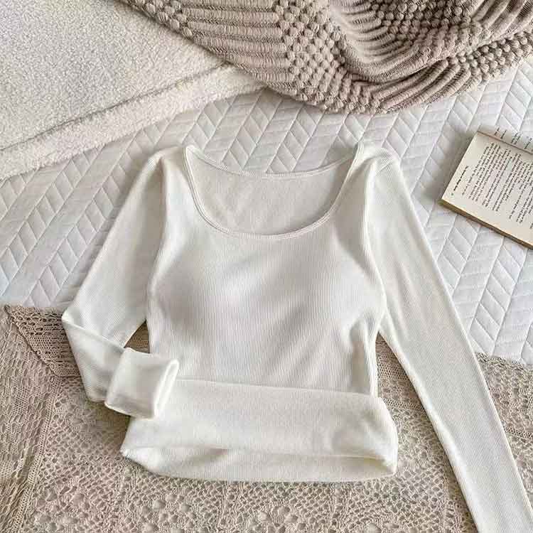 トップス カップ付き ブラトップ 裏起毛 肌着 Tシャツ カットソー スクエアネック ...