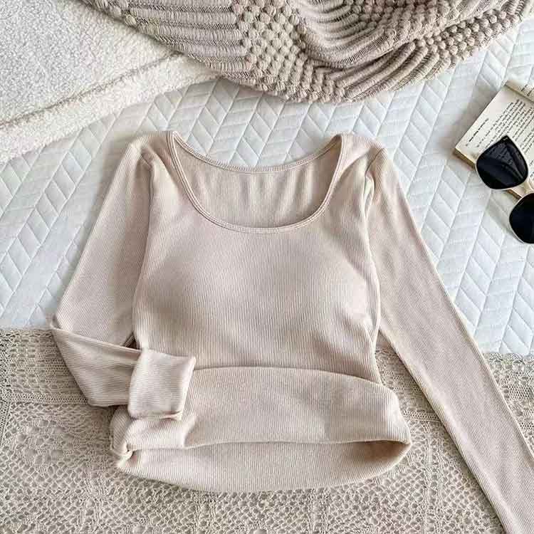 トップス カップ付き ブラトップ 裏起毛 肌着 Tシャツ カットソー スクエアネック ...