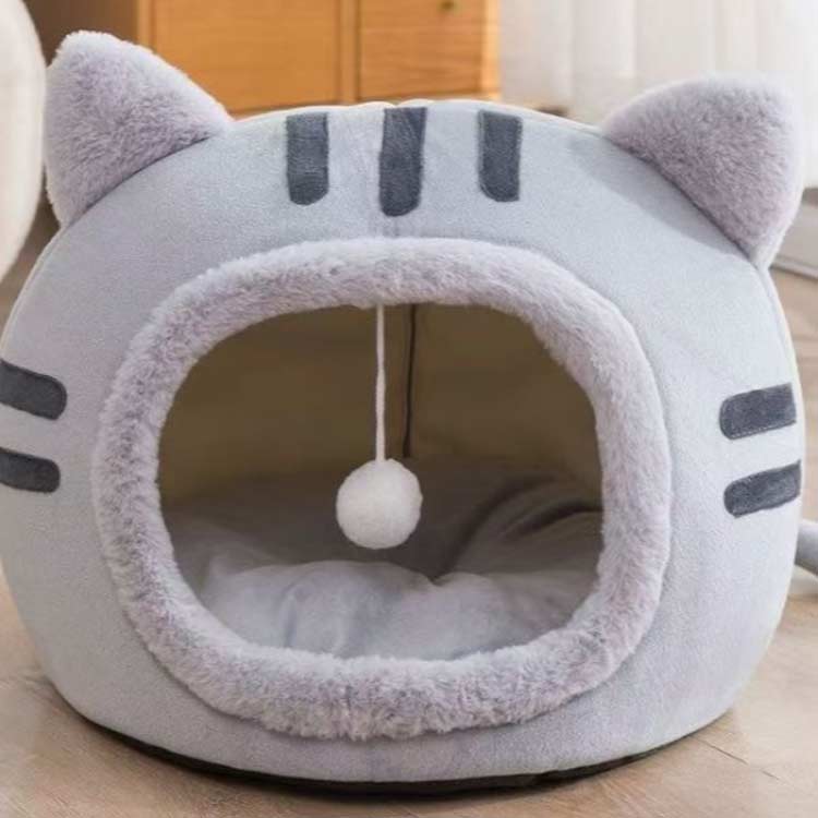 もこもこ ふわふわ ドーム 猫用品 猫型 ネコ耳付 犬 寝床 ペットベッド ペットハウ...