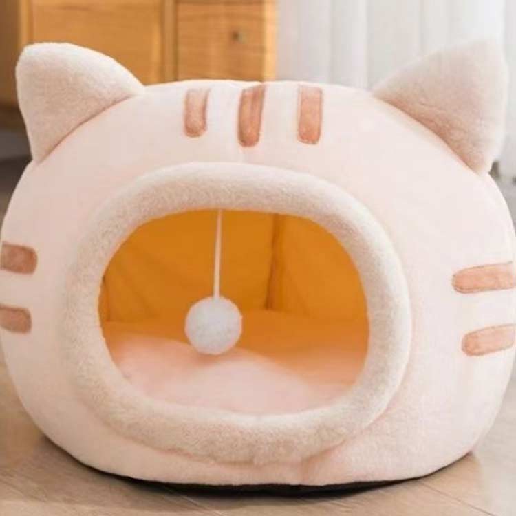 もこもこ ふわふわ ドーム 猫用品 猫型 ネコ耳付 犬 寝床 ペットベッド ペットハウ...