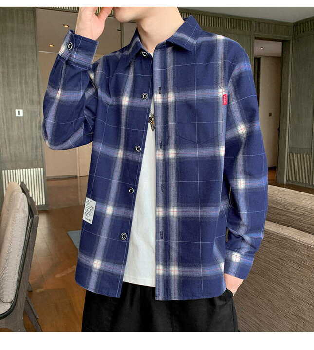 カジュアルシャツメンズ秋服長袖シャ...