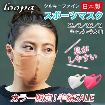 【SALE50％OFF】20万枚販売 スポーツマスク 日本製 洗える 抗菌・防臭・速乾 LOOPA MASK シルキーファイン 1枚(単品) ルーパ UVカット ストレッチ サスティナブル エコ 呼吸 楽 トレーニング スポーティ ジム ヨガ ウォーキング ランニング「OS」