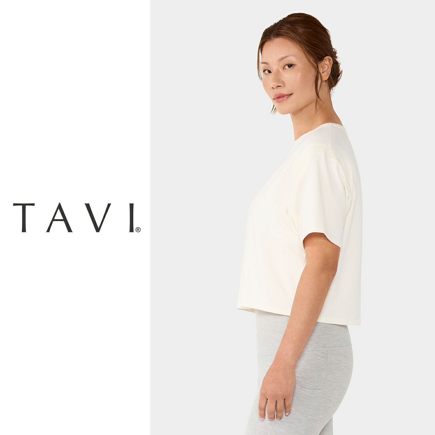 ヨガ&フィットネス High-SKYのヨガウェア トップス 半袖 クロップド丈│TAVI モーション Tee レディース ヨガ Tシャツ フィットネスウェア ピラティスウェア ジム ショート丈 ホットヨガ トレーニング 吸汗速乾 スタイルアップ タビ 26SS [MR] RVPTO SALE セール｜アングル3