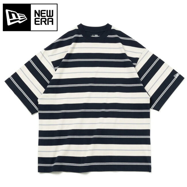 ●NEWERA ニューエラ オーバーサイズド コットン Tシャツ Multi Border ネイビー/ストーン/グレー 14121837 