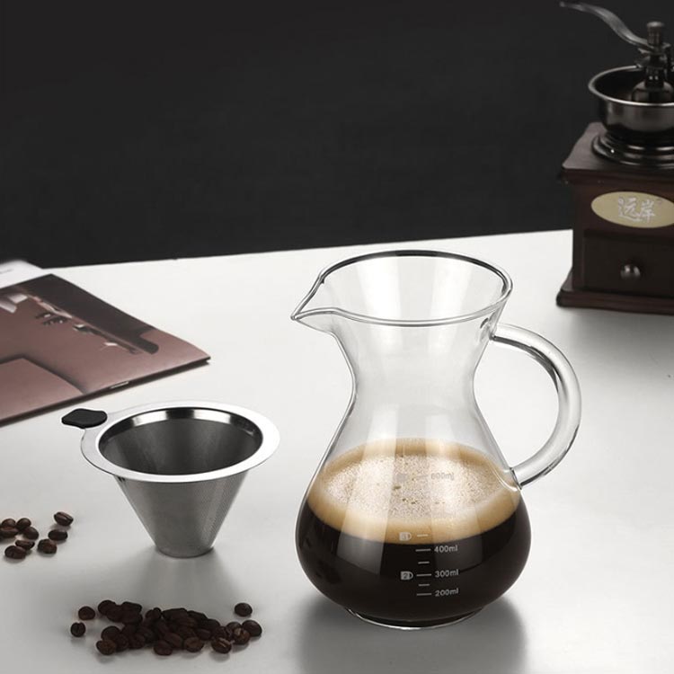 ハイホープの600ml 400ml ステンレス フィルター 耐熱ガラス ドリッパー コーヒーサーバー コーヒードリッパー プレゼント｜アングル2