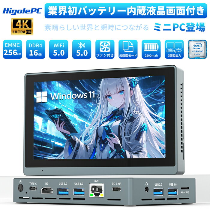 液晶画面付き ミニPC N5095 Mini PC 16GB RAM 256GB ROM Windows 11 Pro ミニパソコン 1×フル機能Type-C 1×HDポート 1×ギガビット有線LAN 4×USB3.0 高速Wi-Fi 軽量 4K出力 2画面出力対応 省スペース