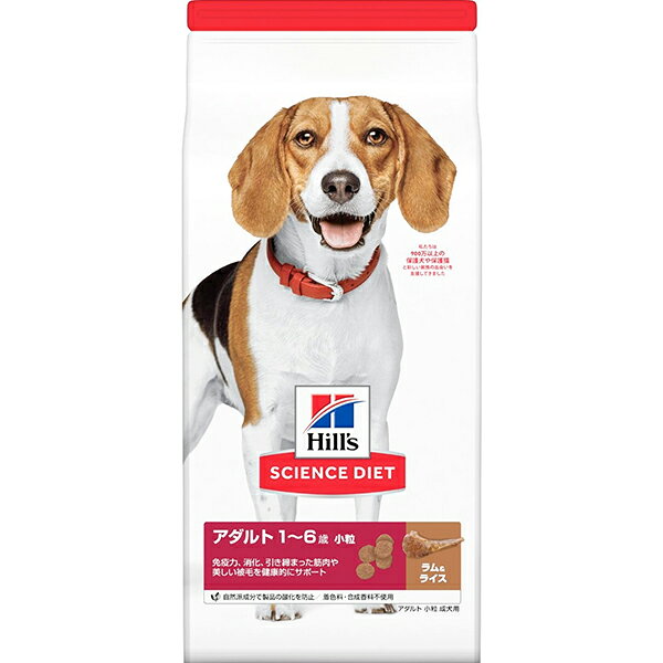 成犬期の元気な体をサポートする栄養バランス。アレルゲンになりにくいラム肉を使用し、食物アレルギーに配慮。 ＜総合栄養食＞ 【 原材料 】 トウモロコシ、小麦、ラム、大豆、動物性油脂、コーングルテン、米、チキンエキス、植物性油脂、亜麻仁、ポークエキス、乳酸、ミネラル類（ナトリウム、カリウム、クロライド、銅、鉄、マンガン、セレン、亜鉛、ヨウ素）、アミノ酸類（タウリン、トリプトファン、メチオニン、リジン）、ビタミン類（A、B1、B2、B6、B12、C、D3、E、ベータカロテン、ナイアシン、パントテン酸、葉酸、ビオチン、コリン）、酸化防止剤（ミックストコフェロール、ローズマリー抽出物、緑茶抽出物） 【 保証分析値 】 たんぱく質：20.0％以上、脂質：13.0％以上、粗繊維：3.5％以下、灰分：6.0％以下、水分：10.5％以下 【 代謝エネルギー 】 371kcal/100g 【 原産国 】 オランダ 【 製造日からの賞味期限 】 20ヶ月 【 メーカー名 】 日本ヒルズ・コルゲート 【 JANコード 】 52742014586