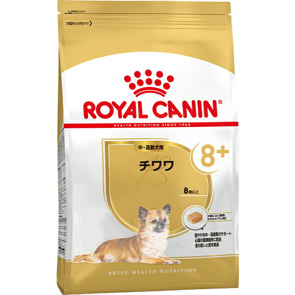 【健やかな中・高齢期のサポート】チワワの健やかな中・高齢期をサポートするために、複数の抗酸化成分を独自のバランスで配合。＜チワワ 中・高齢犬用＞は、中・高齢期の腎臓の健康維持に配慮し、リンの含有量を適切に調整しています。【心臓の健康維持に配慮】独自のバランスで配合されたタウリン、EPA及びDHAを含む栄養素が、中・高齢期のチワワの健康的な心臓をサポートします。【便の量と臭いを軽減】超高消化性タンパク（L.I.P.）を使用することで消化率を高め、健康的な消化を維持し、便の量と臭いを軽減します。【優れた嗜好性＆ふやけやすいキブル（粒）】中・高齢期のチワワのために特別に設計され、ふやけやすく、しっかりと噛めるような最適な大きさ、形、食感のキブル（粒）です。 ＜総合栄養食＞ 【 原材料 】 米、とうもろこし、肉類（鶏、七面鳥）、植物性分離タンパク＊、動物性脂肪、コーングルテン、加水分解タンパク（鶏、七面鳥）、ビートパルプ、魚油（EPA/DHA源）、大豆油、乾燥トマト、サイリウム、フラクトオリゴ糖、加水分解酵母（マンナンオリゴ糖源）、ルリチシャ油、緑茶抽出物（ポリフェノール源）、加水分解甲殻類（グルコサミン源）、マリーゴールド抽出物（ルテイン源）、加水分解軟骨（コンドロイチン硫酸源）、アミノ酸類（L-アルギニン、タウリン、L-リジン、L-カルニチン、DL-メチオニン、L-トリプトファン）、ゼオライト、ポリリン酸ナトリウム、β-カロテン、ミネラル類（Cl、K、Ca、Na、Mg、Mn、Zn、Fe、Cu、I、Se）、ビタミン類（コリン、E、ナイアシン、C、パントテン酸カルシウム、B6、B2、B1、葉酸、A、ビオチン、B12、D3）、保存料（ソルビン酸カリウム）、酸化防止剤（ミックストコフェロール、ローズマリーエキス） ＊超高消化性タンパク（消化率90％以上） 【 保証分析値 】 たんぱく質：24％以上、脂質：14％以上、粗繊維：2.4％以下、灰分：5.9％以下、水分：10.5％以下 【 代謝エネルギー 】 396kcal/100g 【 原産国 】 フランス 【 製造日からの賞味期限 】 18ヵ月 【 メーカー名 】 ロイヤルカナン 【 JANコード 】 3182550824453 @canin_ddb_ci